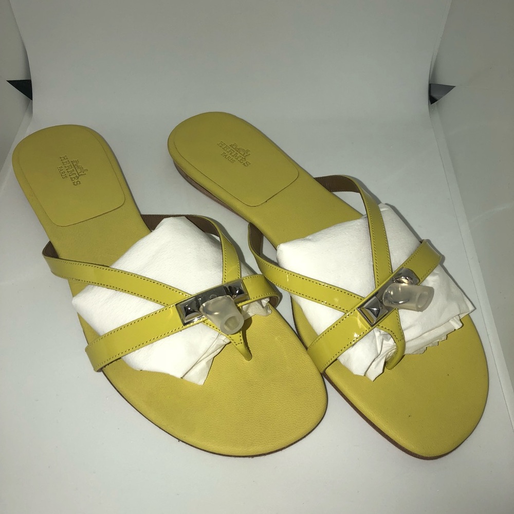 SOLD HERMES CORFOU YELLOW LEATHER SANDAL SIZE 41